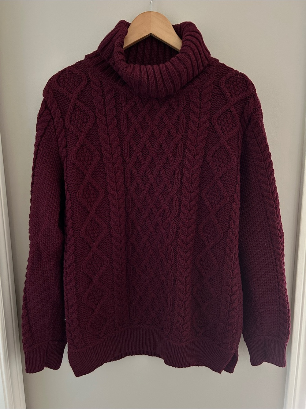 Aran Mor Merino Wool Chunky Fisherman Cowl Neck Sweater